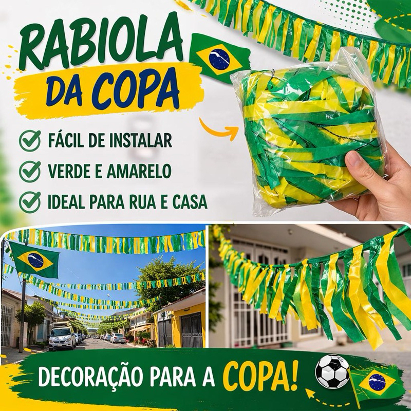 50 metros de rabiola da copa \ enfeite verde e amarelo
