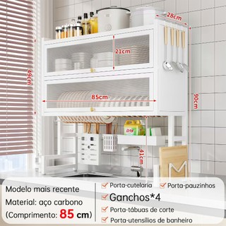 3 camadas/2 camadas Escorredor De Louça 65/85/105cm Cozinha Suspensa Pia Rack Organizador Estante poeira porta armário — foto 8 — Achou Levou Brasil