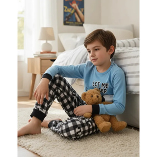 Pijama Infantil Masculino Inverno Let Me Sleep - Hey Kids Azul Claro em Oferta na Shopee