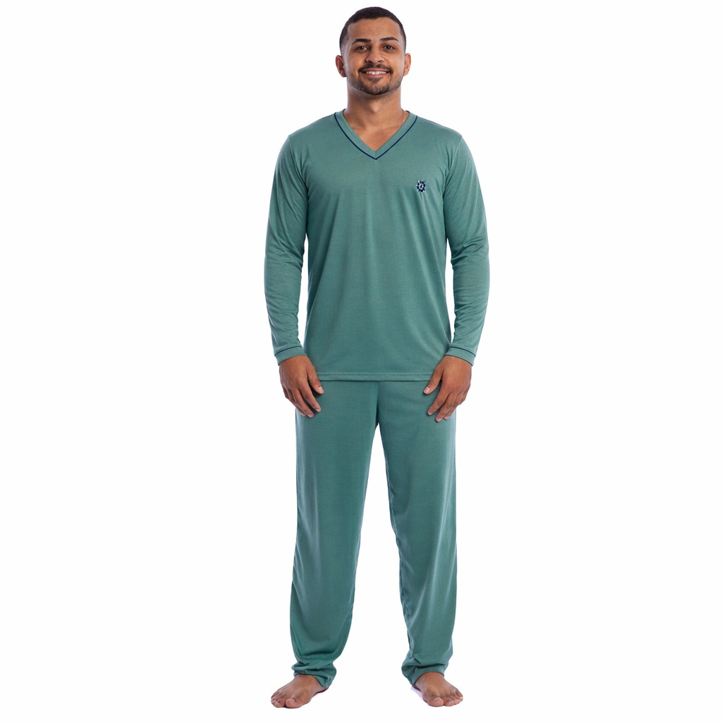 Pijama Longo Masculino Manga Longa e Calça comprida Inverno Malha Confortável Promoção em Oferta na Shopee