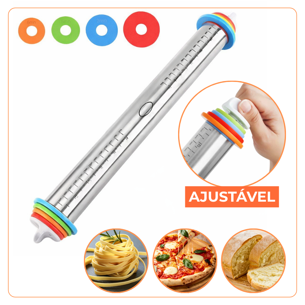 Rolo de Massa Inox Ajustável com Medidas Profissional para C