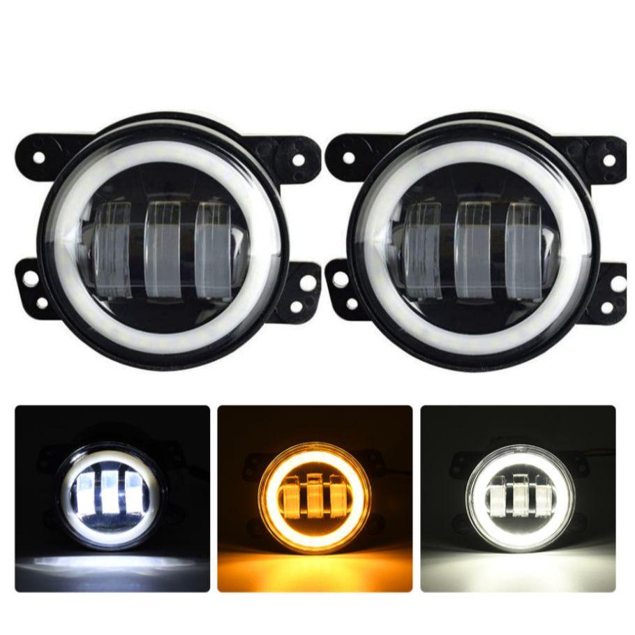 LED Para Carro Farol LED 4 POL Neblina Projetor DRL Angel Branco Ou Ambar Farol 30W 1200 Lumens + Suporte