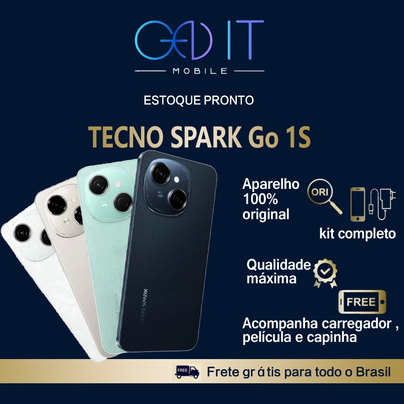 Tecno Spark Go 1S 4G, 64GB Armazenamento 3GB RAM, Bateria 5000MAH