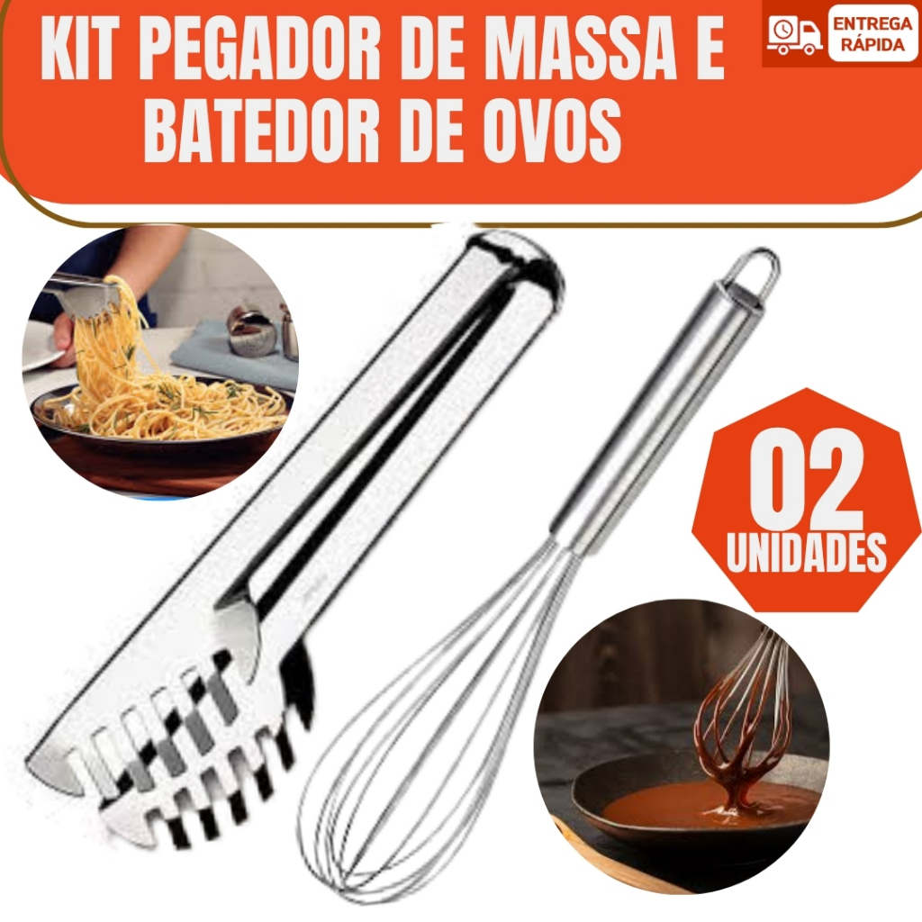 Kit Pegador de Massa + Fouet Batedor de Ovos Inox Durável Co