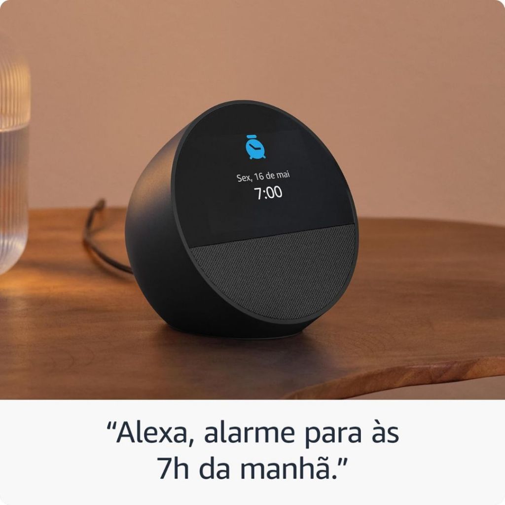 Nova Alexa Echo Spot 2025 com Tela Smart Speaker, Com Relógio