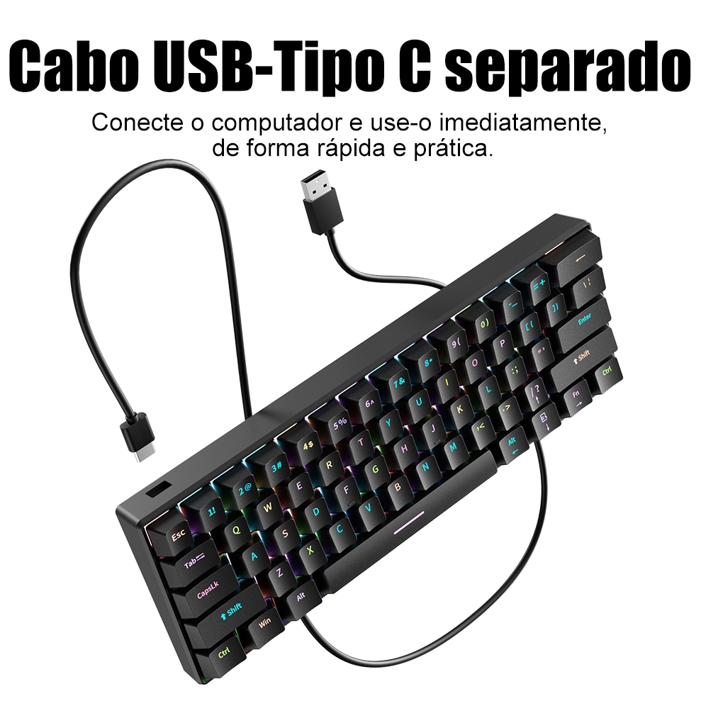 ZIFRIEND H61K Teclado mecânico 60% ABNT2 Switche Red/Blue Rainbow