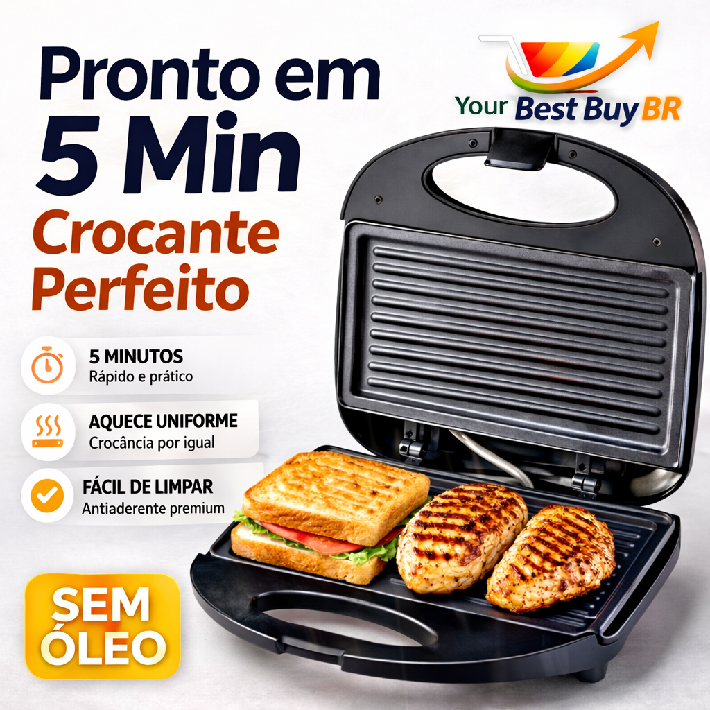 Sanduicheira Grill Elétrica 2 em 1 Antiaderente 750W Prensa 