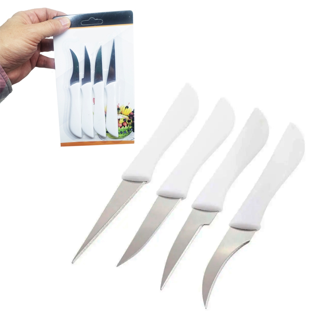Jogo com 4 Facas De Esculpir Decorar Legumes E Frutas Faquin