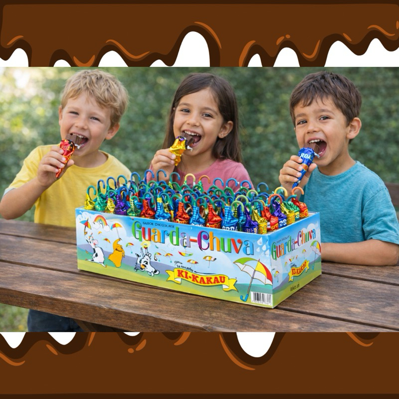 Guarda Chuva de Chocolate Kikakau 340g Caixa com 50 Unidades