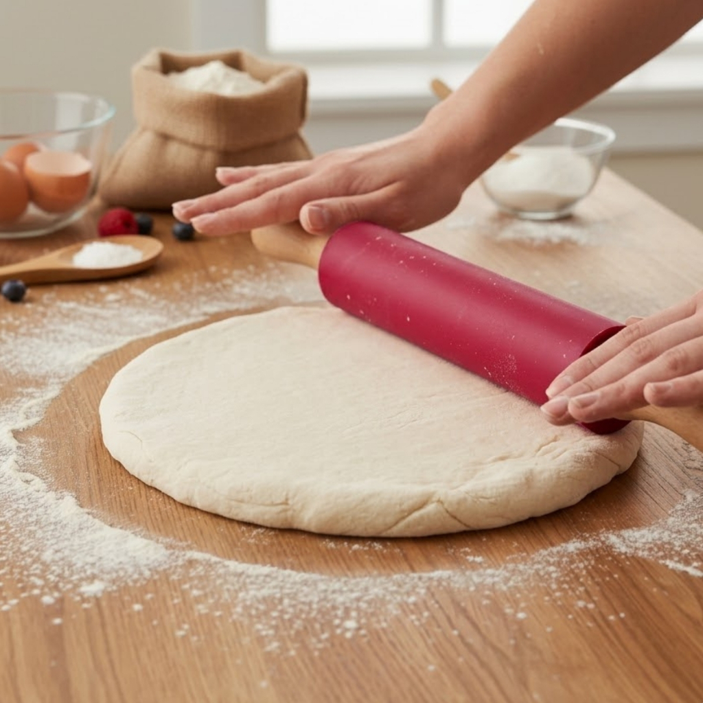 Rolo De Massa Ferramenta Silicone Madeira 38Cm Cozinha Pizza