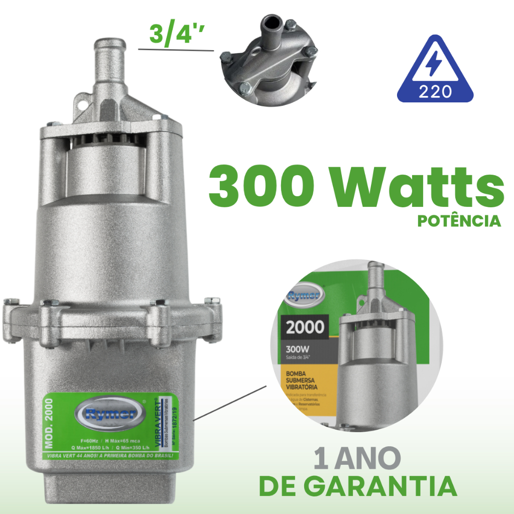 Bomba Submersa P/ Poço Sapo Rymer 2000 220v | Shopee Brasil