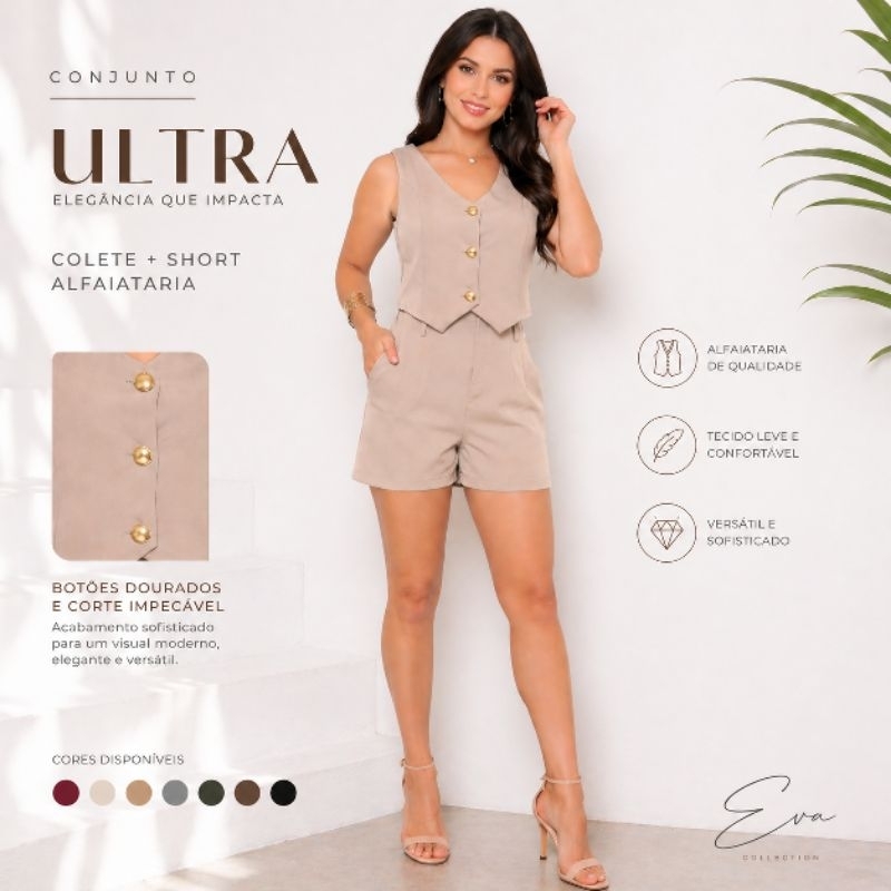 Conjunto Feminino Alfaiataria Colete + Short | Look Elegante Premium | Pronta Entrega | Envio Rápido