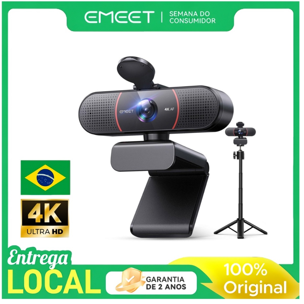 Webcam EMEET C960 4K Kit Autofoco 2 Microfones Home Office Videoconferência PC Notebook Reuniões