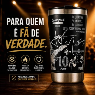 Copo Térmico 473ml Jorge e Mateus Personalizado 360° Bebidas Quentes e Frias Presente Sertanejo