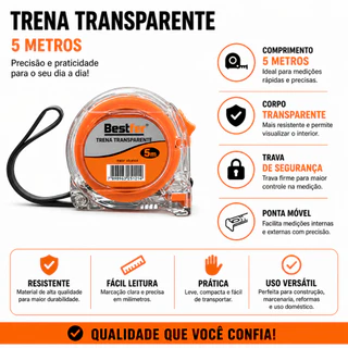 Trena Transparente Reforcada 5 Metros X 25mm Bestfer