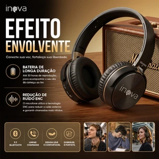 INOVA Fone Bluetooth Sem Fio Dobrável com Qualidade Som Hifi 5.4 Perfeito para Música, Chamadas Dia infantil presente