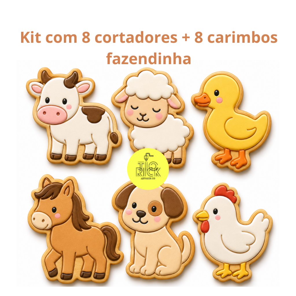kit 6 cortador de biscoito com marcador carimbo, molde no te