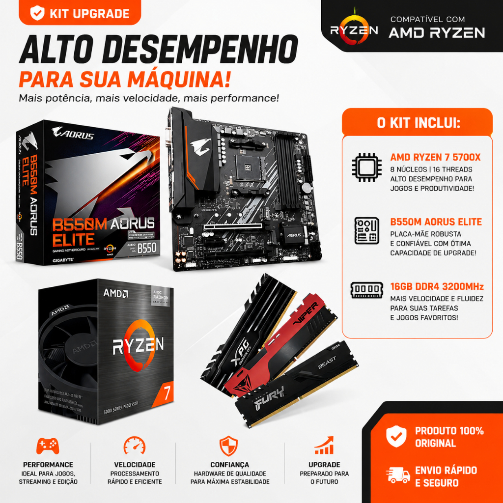 Kit Amd Ryzen 7 5700x + B550m Aorus Elite + 16gb 3200mhz | Shopee Brasil