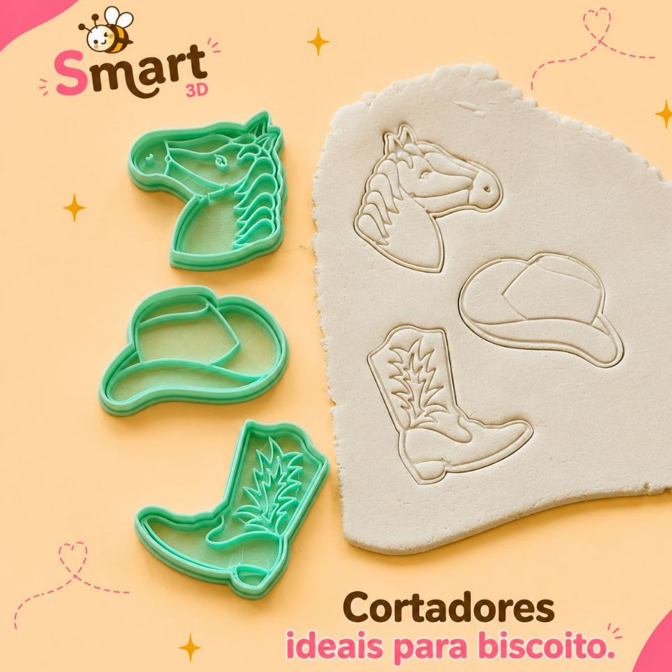 kit 3 cortadores e Marcadores Biscoito cowboy/country/Ana Ca