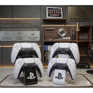 Suporte para 2 Controles PS5 - PS4 - Duplo - DualSense | Organizador Gamer Premium- branco -preto