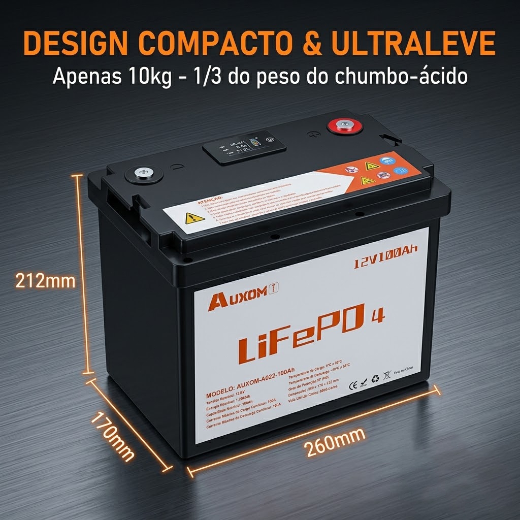AUXOM Bateria LiFePO4 12V 100Ah 1280Wh | Controle APP Bluetooth