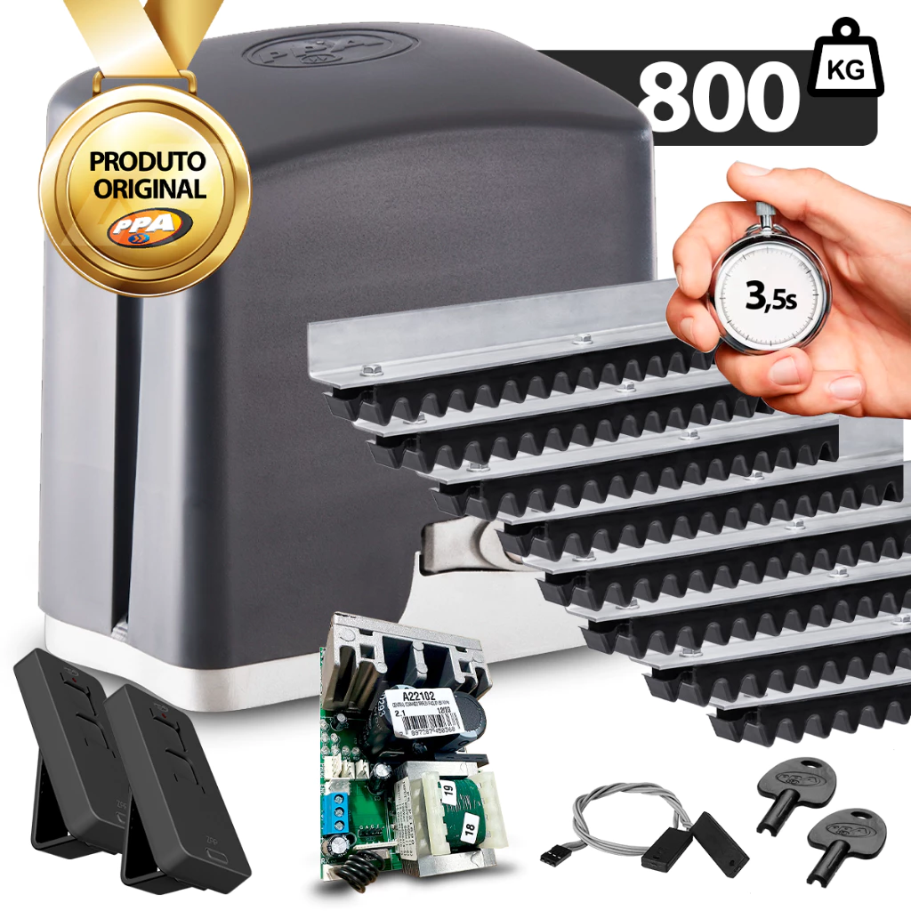 Kit Motor PPA Dz Rio Jetflex 800 Rápido 800kg Completo 8m Cremalheira + Controles