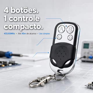 Controle Remoto Universal para Portão Elétrico Eletrônico Garagem com Chaveiro 433mhz 4 Botões