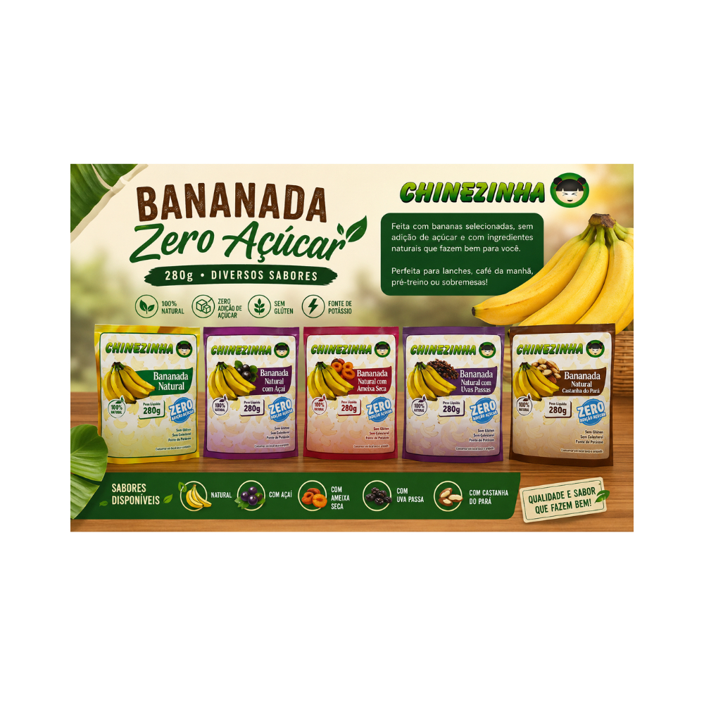 なちゅ Bananada Zero Açúcar 280g Diversos Sabores Chinezinha | Shopee Brasil
