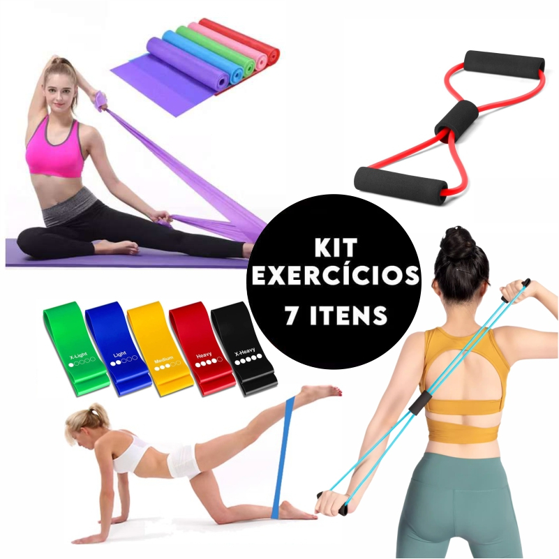 Kit 7 em 1 de Faixas Elásticas para Treino em Casa