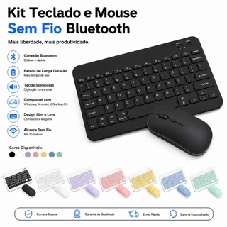 Kit Teclado e Mouse Sem Fio Bluetooth Ultrafino Portátil Recarregável Celular Notebook Computador