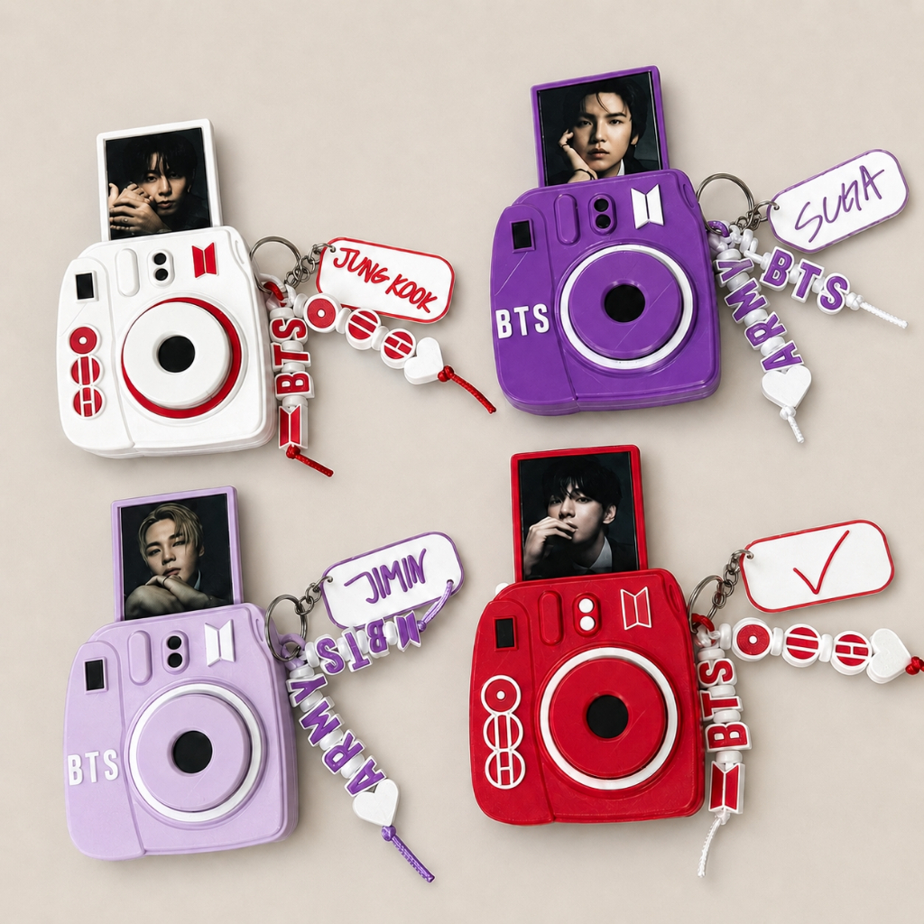 Chaveiro BTS Porta Foto Photocard Holder Kpop Câmera Polaroid ARMY