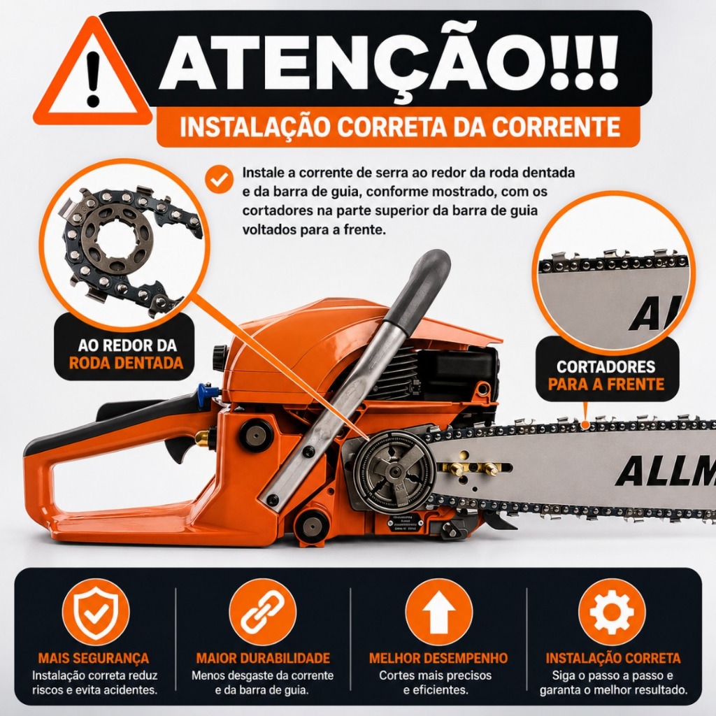 Motosserra 78cc Profissional 3,24HP a Gasolina com Sabre 20