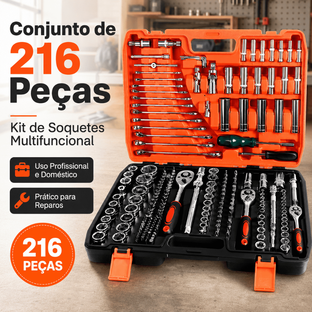 Conjunto de 216 peças de caixa de ferramentas de chave de soquete