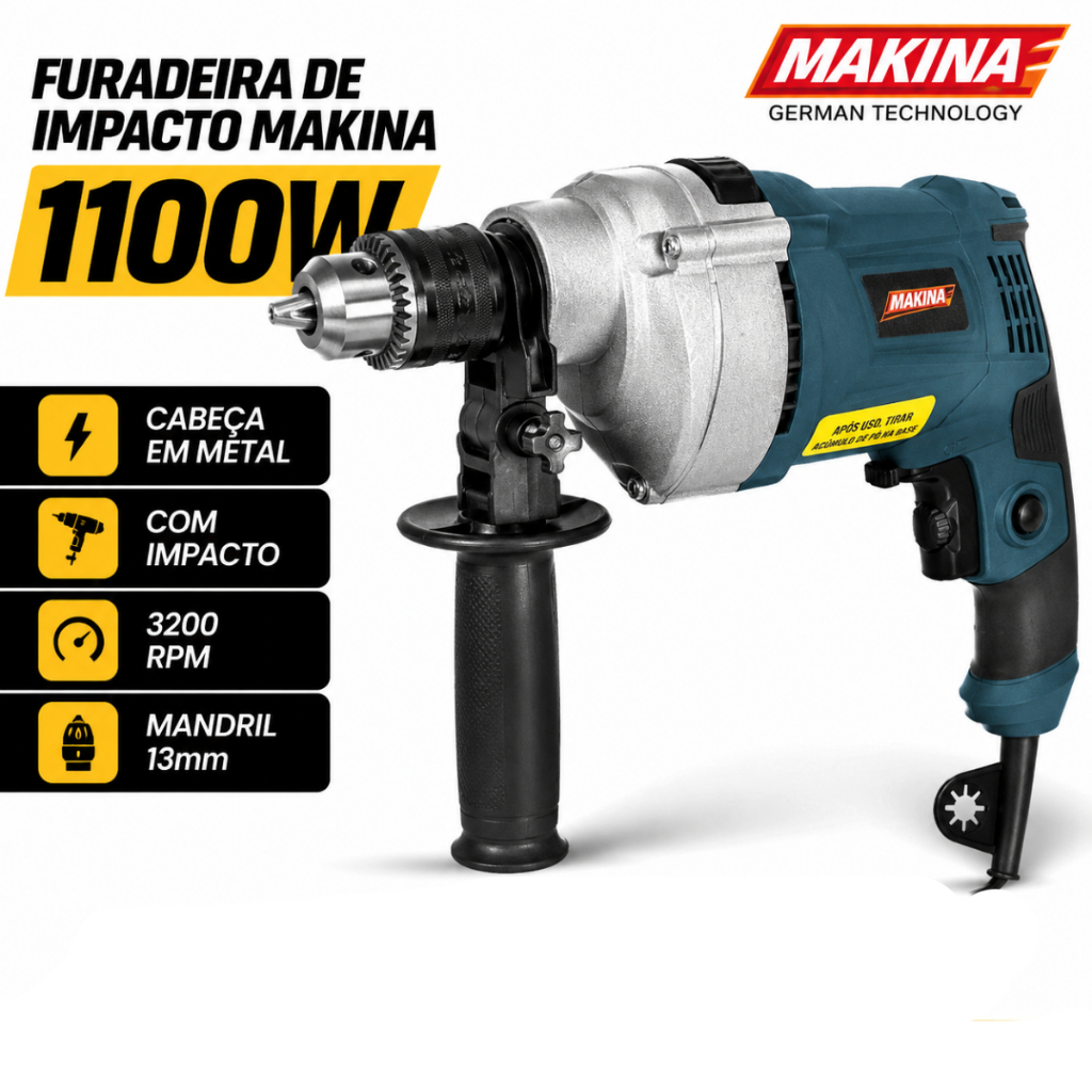 Furadeira De Impacto Com Auto Reverso 13mm 1100w Nk6013 Makina