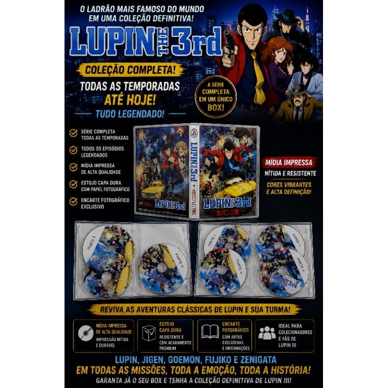 Box Dvd Anime Lupin the third todas as temporadas (1 a 6) além de