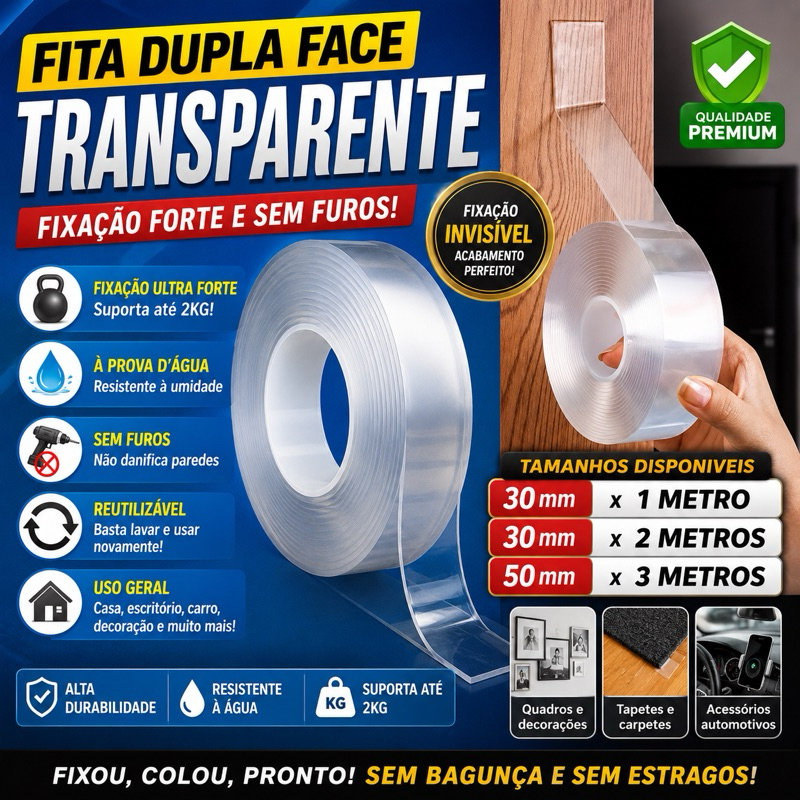 Fita Dupla Face Extra Forte Transparente NanoGel Silicone Mágica ...