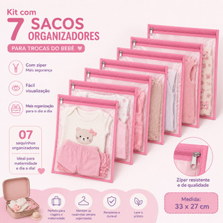 Kit 7 Saquinhos Maternidade Organizador Mala Bebê 27 x 33 MALA/VIAGEM/ROUPA MOLHADA e SECA
