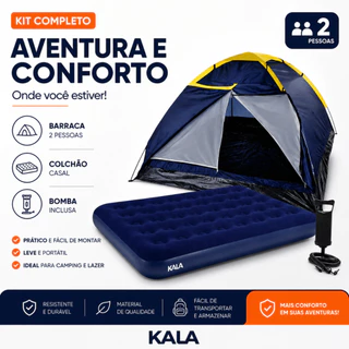 Kit Camping Perfeito Barraca 2P + Colchão Casal e Bomba Manual de Ar Black Friday