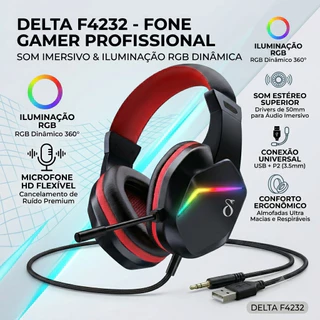 Headset Gamer com Microfone RGB, Som Estéreo e Driver 40mm, Conexão P2 3,5mm para PC e Console