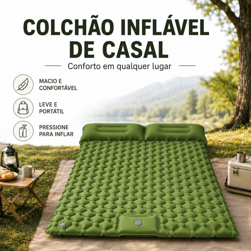 Colchão Inflável Casal 190x120cm para Camping com Travesseiros ...
