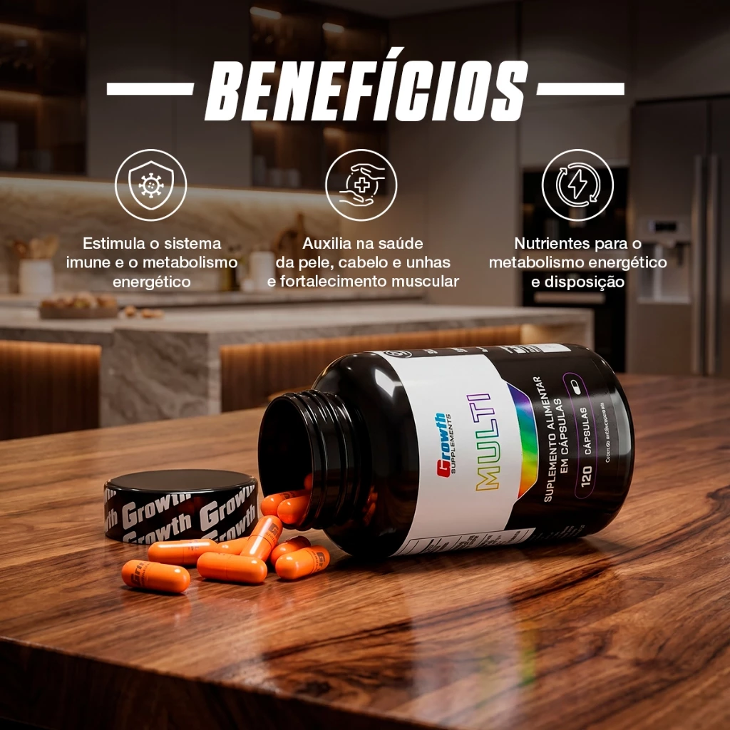 Multivitamínico 120 Cáps. Growth Supplements – Sabor Neutro (Nova Fórmula)