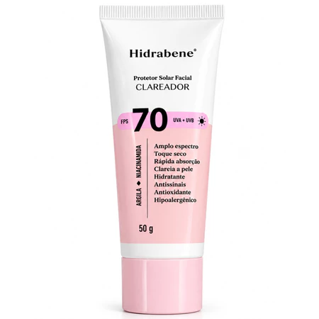 Hidrabene Protetor Solar Facial Clareador FPS 70 com Niacinamida 50g