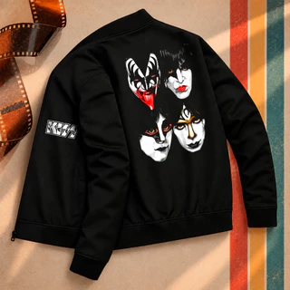 Jaqueta Bomber Casual Esportes Anos 80 Kiss Vintage Hard Rock Metal Logo World Tour Unissex