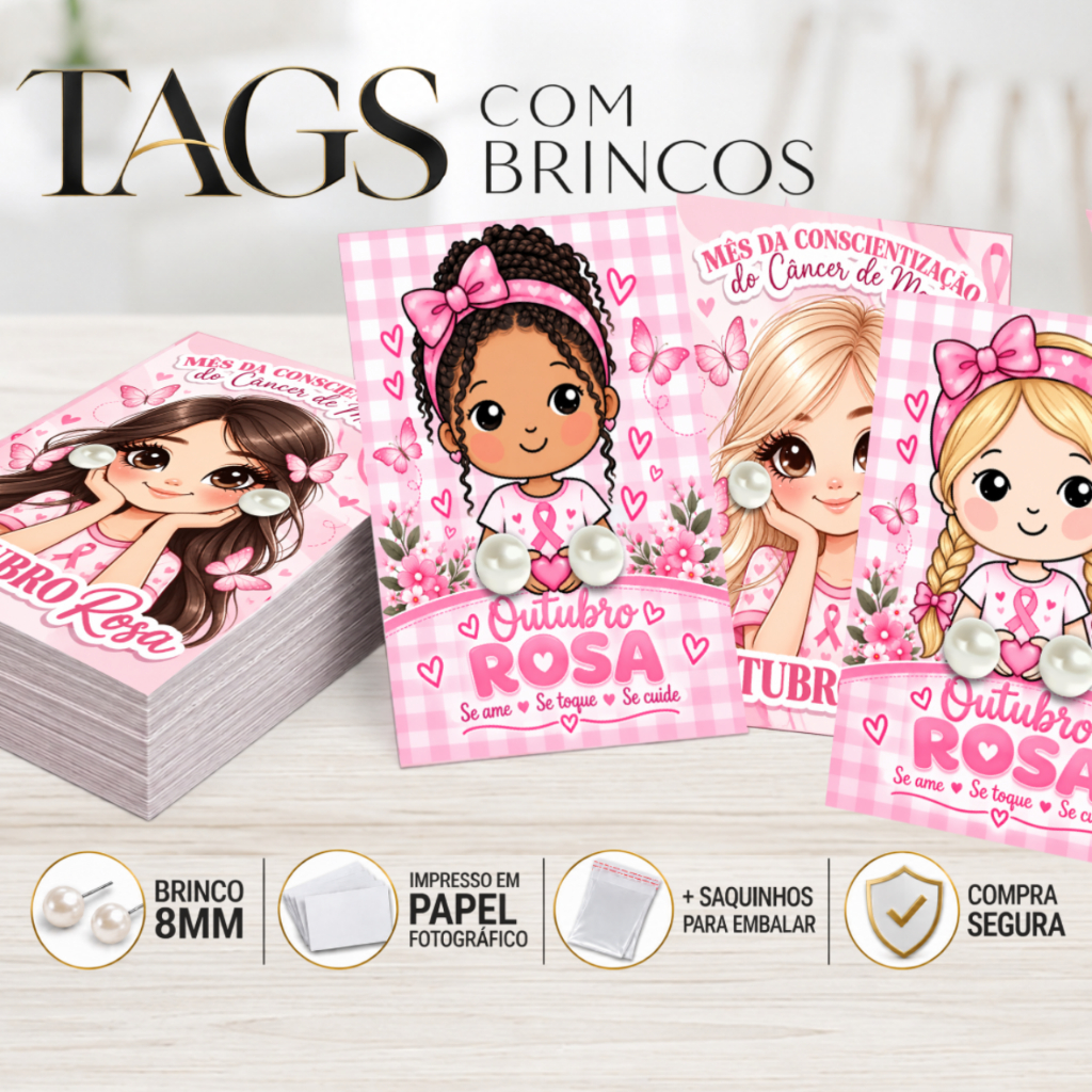 Kit 20/30/50/75/100 Pares De Brincos Pérola + Tag Outubro Rosa ...