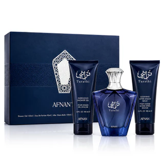 Kit Perfume Afnan Turathi Edp 100ml + Shower Gel 100ml + After Shave Balm Árabe Luxo Original Lacrado Selado Pronta