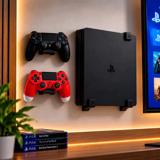 Kit Suporte de Parede para PS4 Slim + 2 Suportes de Controle Playstation 4 com Parafusos e Buchas
