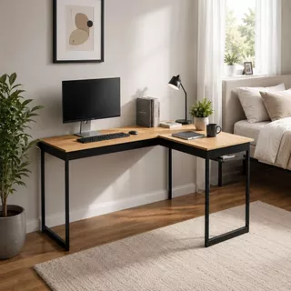 Escrivaninha De Escritório Em L Mesa Estilo Industrial Para Computador Notebook E PC Madeira Resistente