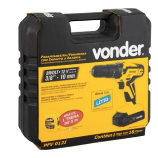 Parafusadeira Furadeira Com Impacto a Bateria Pfv012i Vonder Cor Amarelo Frequência 50 Hz/60 Hz