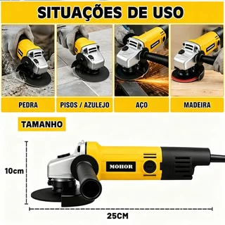 Esmerilhadeira Angular 115mm Lixadeira Elétrica 110V/220V Kit Completo com Discos e Punho Auxiliar