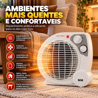 Aquecedor Elétrico Termoventilador Compacto 2 Potências com Função Ventilação e Proteção Térmica